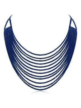 🆕 Women Blue Multi Layered Chunky Collar Necklace Glitter Rhinestone Jewelry